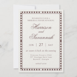 Brown Harlequin Checkered Rehearsal Dinner 招待状