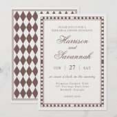 Brown Harlequin Checkered Rehearsal Dinner 招待状 (正面/裏面)