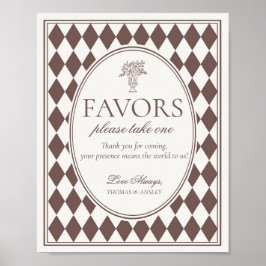 Brown Harlequin Checkered Wedding Favors Sign ポスター