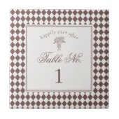 Brown Harlequin Checkered Wedding Table Number タイル (正面)