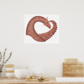 Brown heart dragon on white ポスター (キッチン)