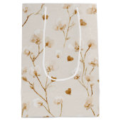 Brown Hearts Blush Floral Bridal Shower ミディアムペーパーバッグ (裏面)