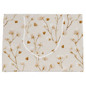 Brown Hearts Blush Floral Bridal Shower ラージペーパーバッグ (正面)