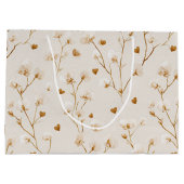 Brown Hearts Blush Floral Bridal Shower ラージペーパーバッグ (裏面)