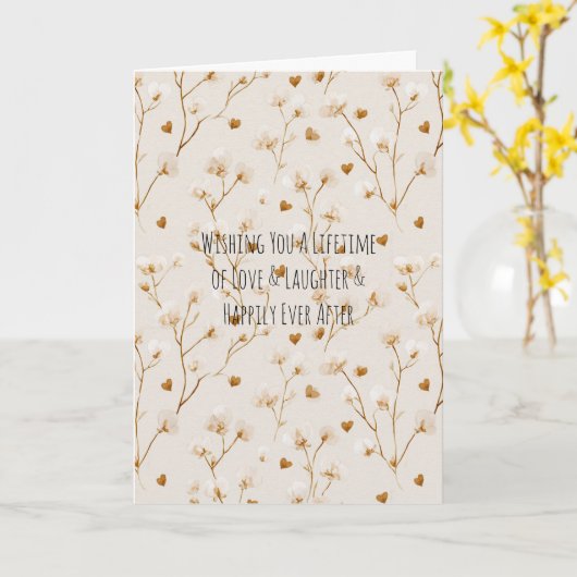 Brown Hearts Blush Floral Bridal Shower Wedding カード (黄色い花)