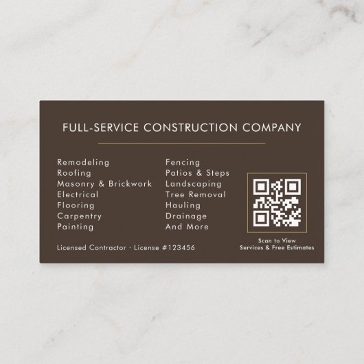 Brown Home Repairs Contractor QR Code 名刺 (裏面)
