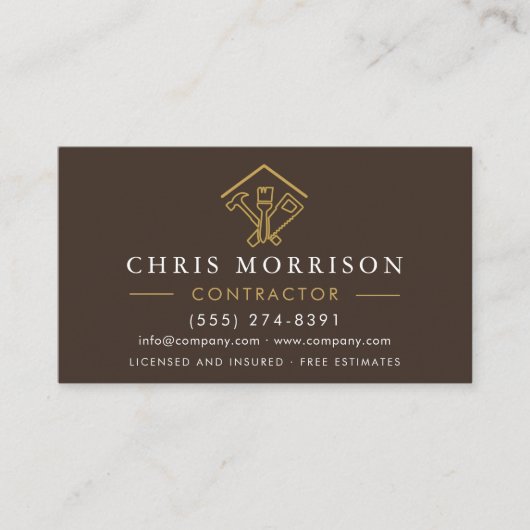 Brown Home Repairs Contractor QR Code 名刺 (正面)