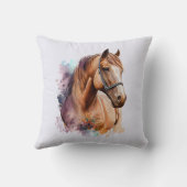 Brown Horse Head Portrait in Watercolor クッション (裏面)