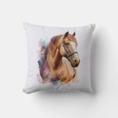 Brown Horse Head Portrait in Watercolor クッション (正面)