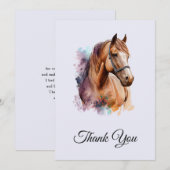 Brown Horse head Portrait in Watercolor サンキューカード (正面/裏面)