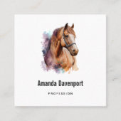 Brown Horse Head Portrait in Watercolor スクエア名刺 (正面)