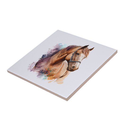 Brown Horse Head Portrait in Watercolor タイル (側面)