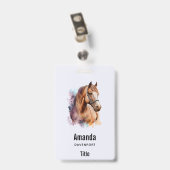 Brown Horse Head Portrait in Watercolor バッジ (裏面 （クリップ付）)