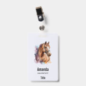 Brown Horse Head Portrait in Watercolor バッジ (正面 （クリップ付）)