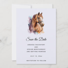 Brown Horse head Portrait in Watercolor Wedding セーブザデート