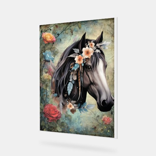  Brown horse in flowers. アクリルサイン (傾斜)