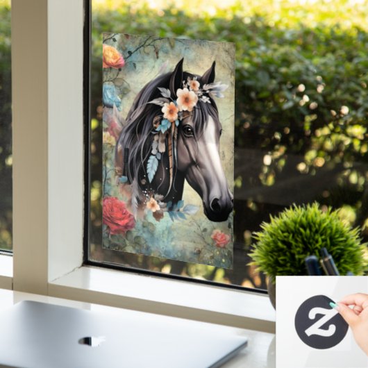 Brown horse in flowers. ウィンドウサイン (オフィス)