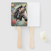  Brown horse in flowers. ハンドファン (正面&裏面)