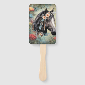  Brown horse in flowers. ハンドファン