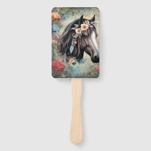  Brown horse in flowers. ハンドファン (正面)