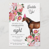 Brown Horse Pink Floral Girl Cowgirl Birthday 招待状 (正面)