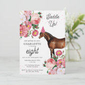 Brown Horse Pink Floral Girl Cowgirl Birthday 招待状 (スタンド正面)