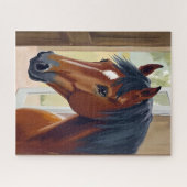 Brown Horse Watercolor Animal Country Barn ジグソーパズル (横)