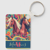 Brown Horses onカラフルパターン名Keychain キーホルダー (裏面)