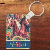 Brown Horses onカラフルパターン名Keychain キーホルダー (裏面)