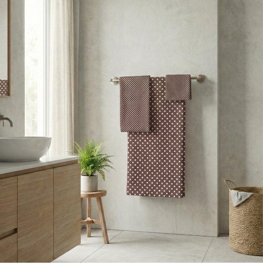 Brown Ivory Polka Dot Retro Bathroom Decor バスタオルセット