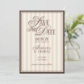 Brown Ivory Striped Old Money Calligraphy Wedding セーブザデート (スタンド正面)