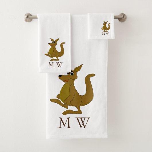 Brown Kangaroo Design Monogrammed バスタオルセット (インサイチュ)