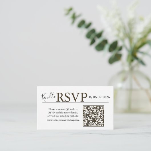 Brown landscape RSVP QR Code Card  Modern Wedding エンクロージャーカード (スタンド正面)