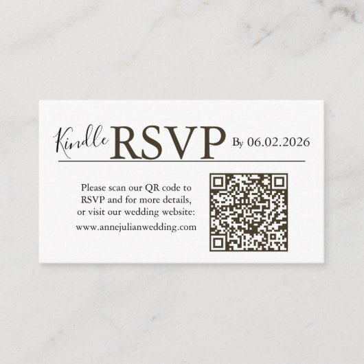 Brown landscape RSVP QR Code Card  Modern Wedding エンクロージャーカード (正面)