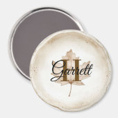 Brown Leaf Monogram Name マグネット (正面/裏面)