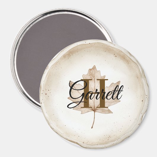 Brown Leaf Monogram Name マグネット (正面/裏面)