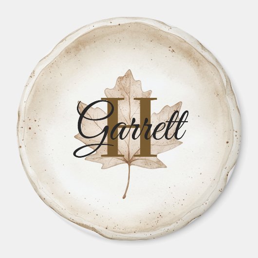 Brown Leaf Monogram Name マグネット (正面)