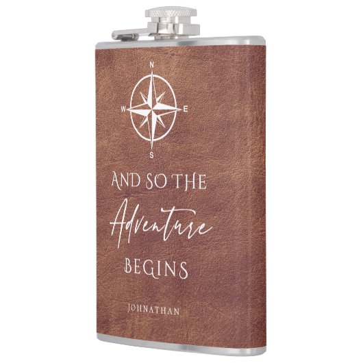 Brown Leather Adventure Personalized フラスク (左)