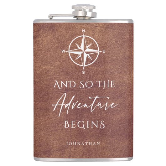 Brown Leather Adventure Personalized フラスク (正面)