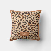 Brown Leopard Pattern Modern Initials Monogram クッション (裏面)