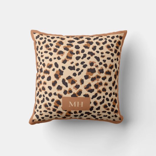 Brown Leopard Pattern Modern Initials Monogram クッション (裏面)