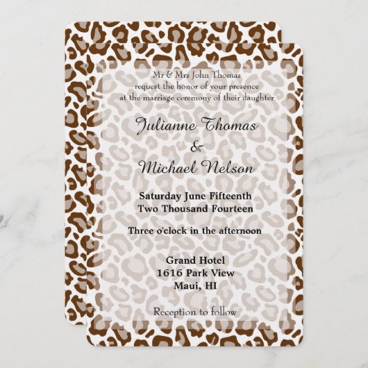 Brown Leopard Print 結婚's 招待状 (正面/裏面)