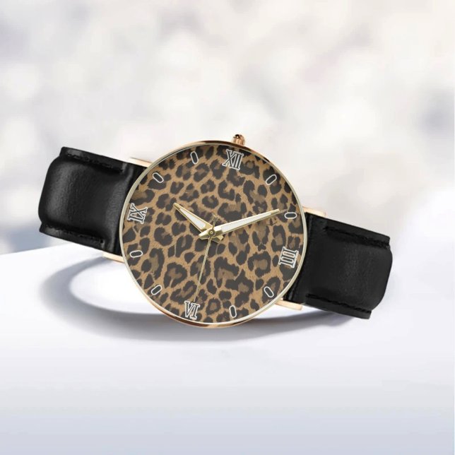 Brown Leopard Print Minimalist Analog Roman Numera 腕時計 (クリエイターアップロード済み)