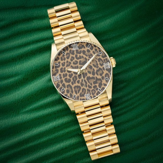 Brown Leopard Print Minimalist Analog Roman Numera 腕時計 (クリエイターアップロード済み)