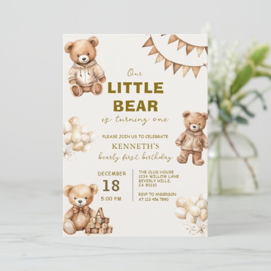 Brown Little Bear is Turning One Birthday Party 招待状 (スタンド正面)