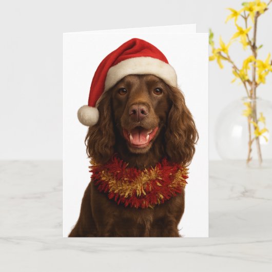 Brown / Liver Cocker Spaniel Happy Christmas card カード (黄色い花)