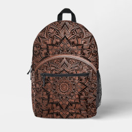  Brown Mandala Stylish Backpack プリントバックパック