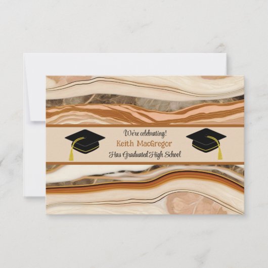 Brown Marbleの息子の卒業お祝い 招待状 (正面)