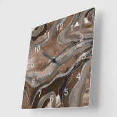 Brown Marble Agate Silver Glitter Glam #2 スクエア壁時計 (傾斜)