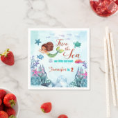 Brown Mermaid Two the Sea Girls 2nd Birthday スタンダードカクテルナプキン (インサイチュ)